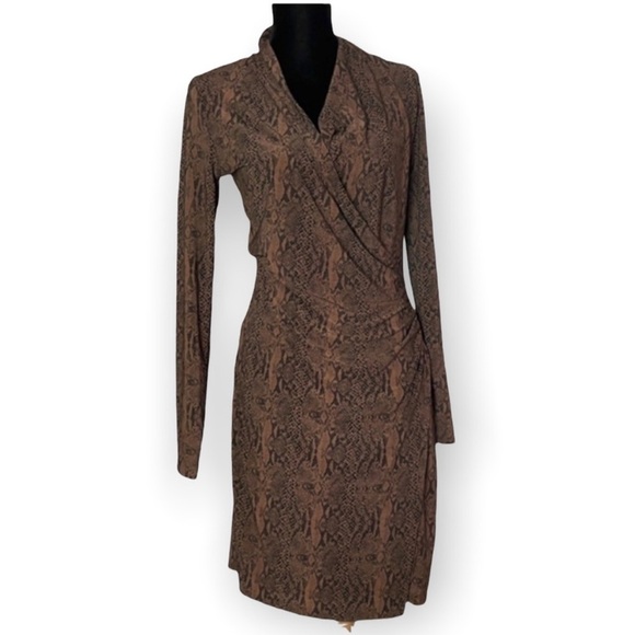 Norma Kamali women’s snake reptile print wrap long sleeve bodycon slinky neutral - Picture 2 of 13